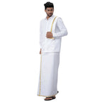 Ramraj Cotton Mens Wedding Set White Regular Dhoti, Shirt & Towel