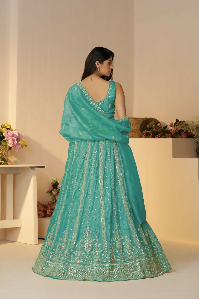 Kesar Fab Sky-Blue Silk Hand_Woven Lehenga