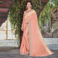 Peach Colored Satin Silk Embroidered Saree With Blouse - Norita Royal Adveka