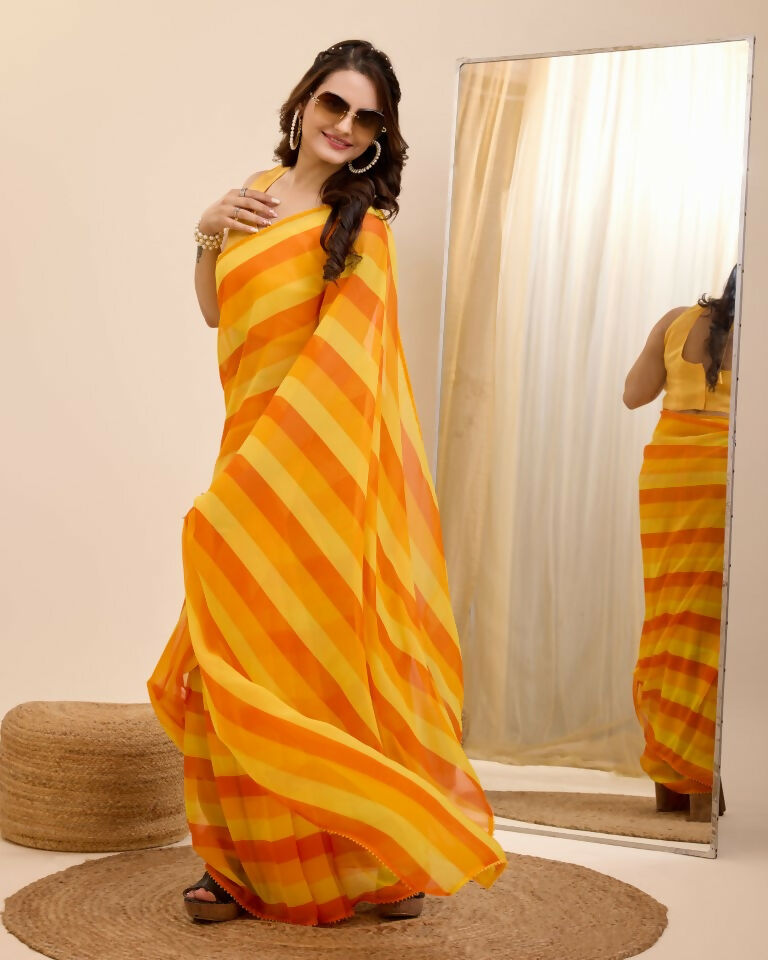 Yellow Georgette Designer Printed Ready To Wear Saree - Ibiza