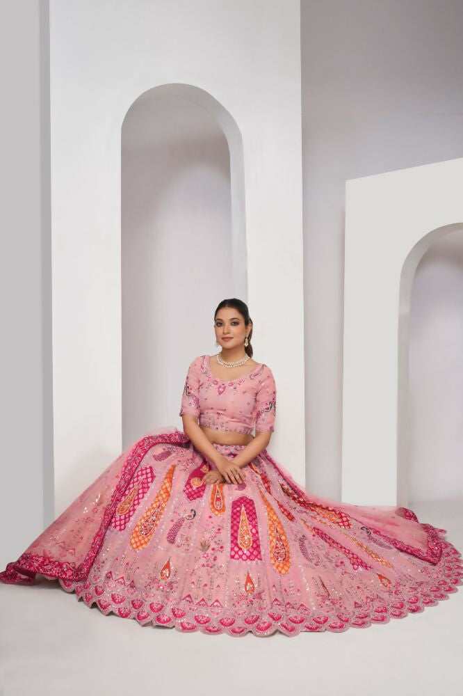 Kesar Fab Pink Silk Embroidered Lehenga