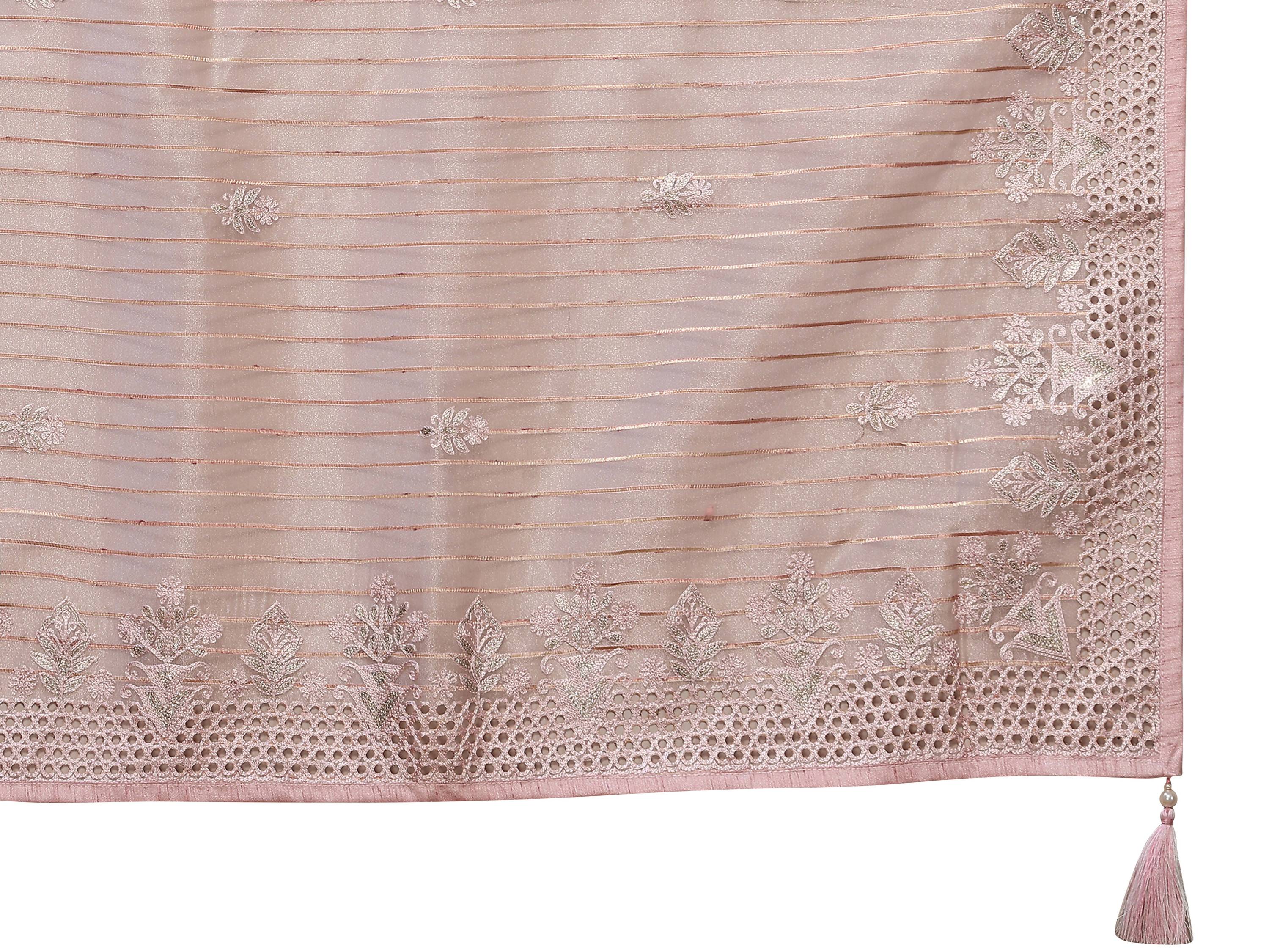 Pink Silk Embroidered Saree With Unstitched Blouse - Nimaya Kaksha