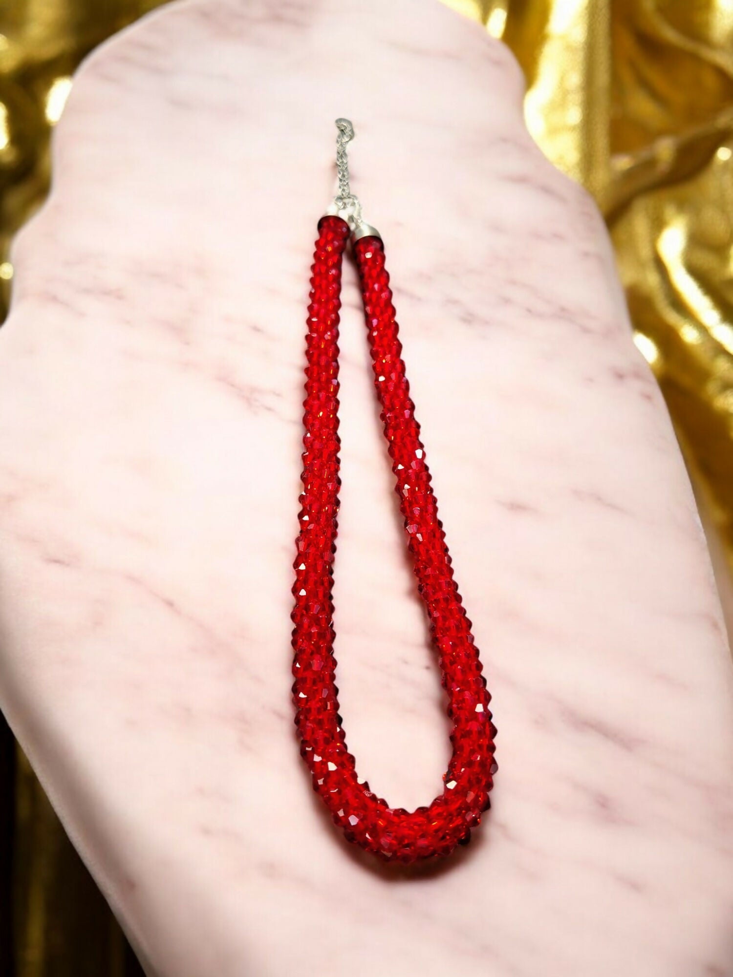 Inhanns Noor-E-Jalwa – Handmade Crystal Bead Necklace -Adjustable - Red Only Necklace