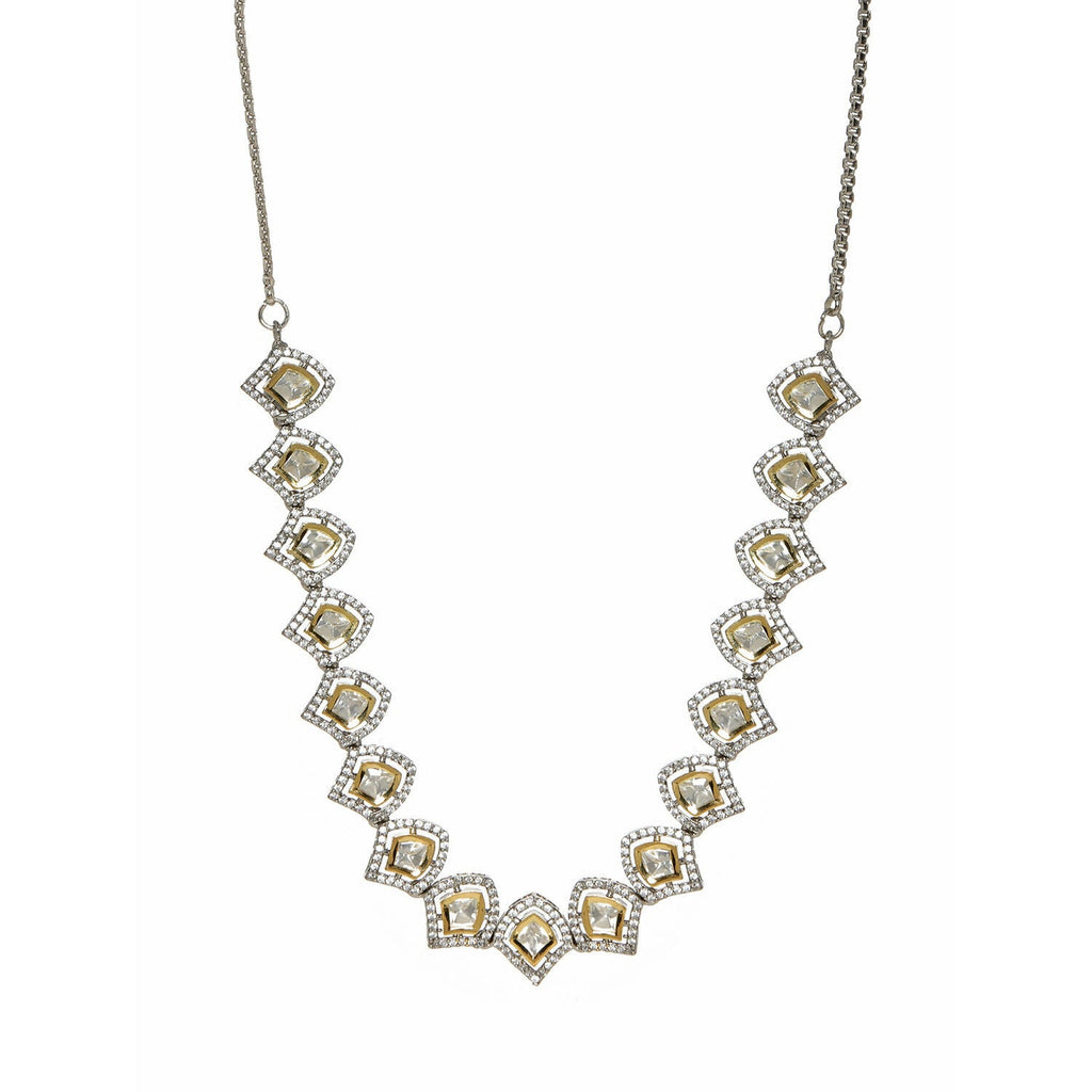 Silver Kundan and American Diamond Neckpiece (Silver) - Ruby Raang