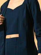 Myshka Women's Navy Blue Solid Solid Jacket