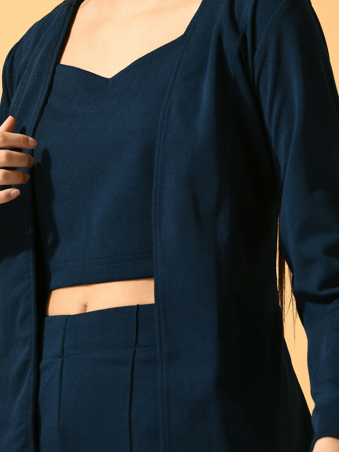 Myshka Women's Navy Blue Solid Solid Jacket