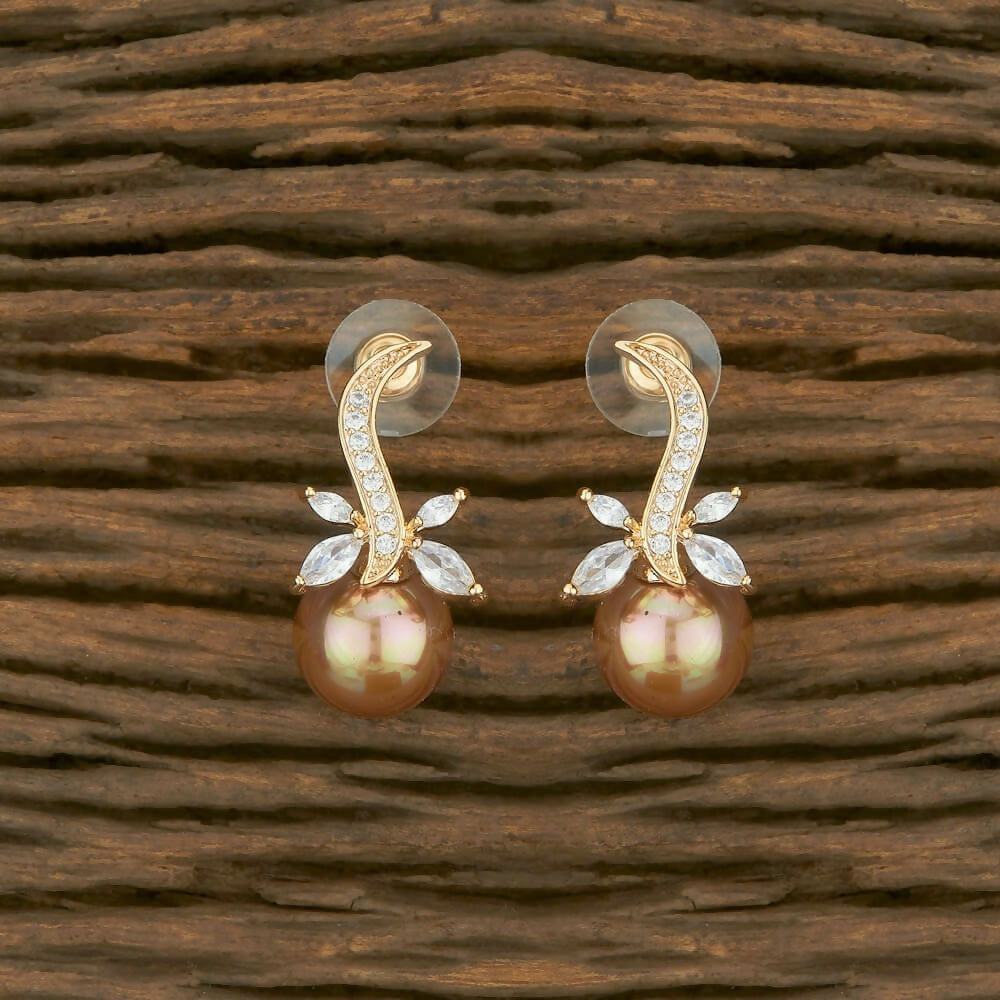 Joban Fashion Women Brass Golden White Ad Earrings - Distacart
