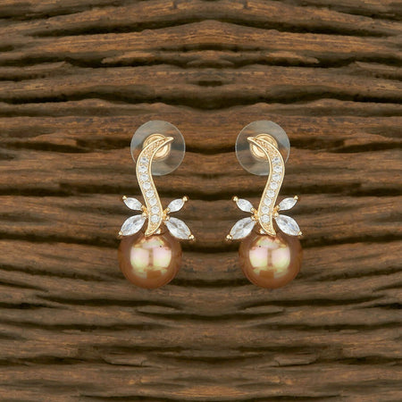 Joban Fashion Women Brass Golden White Ad Earrings