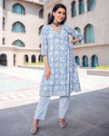 Aayaa Pure Muslin printed Kurti & Pant - Sky blue