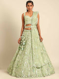 House of Panchhi Lime Green Net Sequins and Zarkan embroidery Lehenga choli & Dupatta