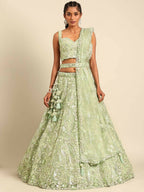 House of Panchhi Lime Green Net Sequins and Zarkan embroidery Lehenga choli & Dupatta