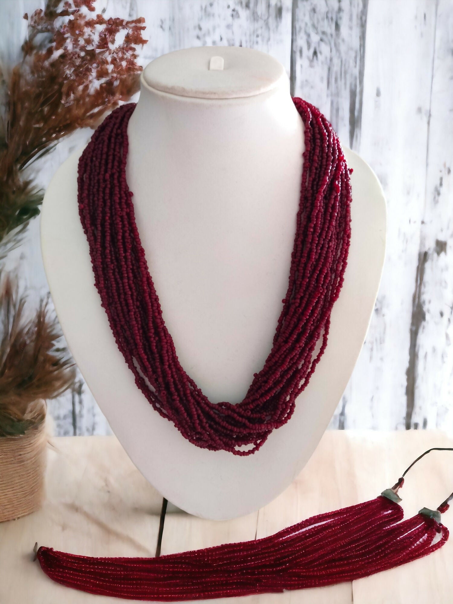 Inhanns Handmade Beaded Multilayer Necklace, 20 Layers - Maroon