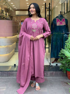 The52 Peach Women's Gorgeous Embroidered Cotton Fabric Straight Kurta Pant with Dupatta Set - Distacart