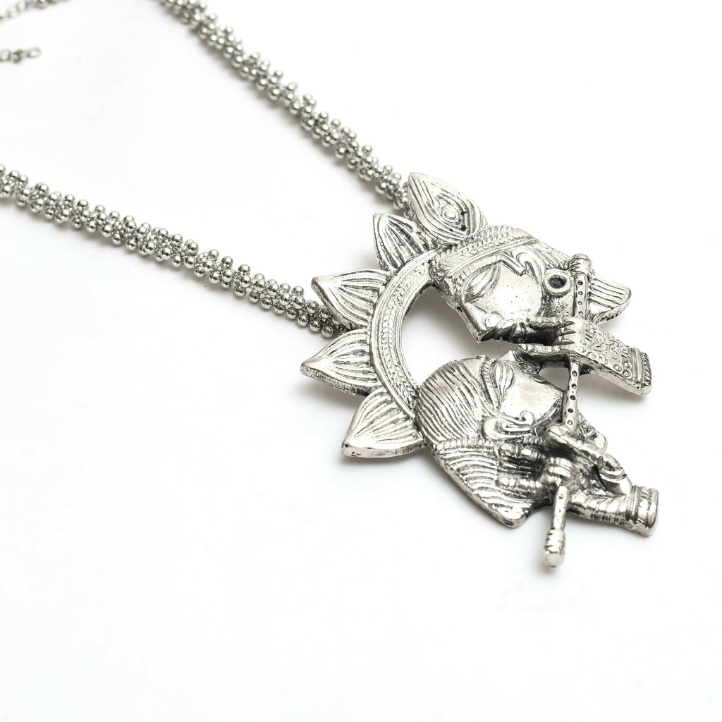 Mominos Fashion Johar Kamal Oxidised Silver-Plated Brass Finish Radha Kishan Long Necklace For Women (Silver) - Distacart