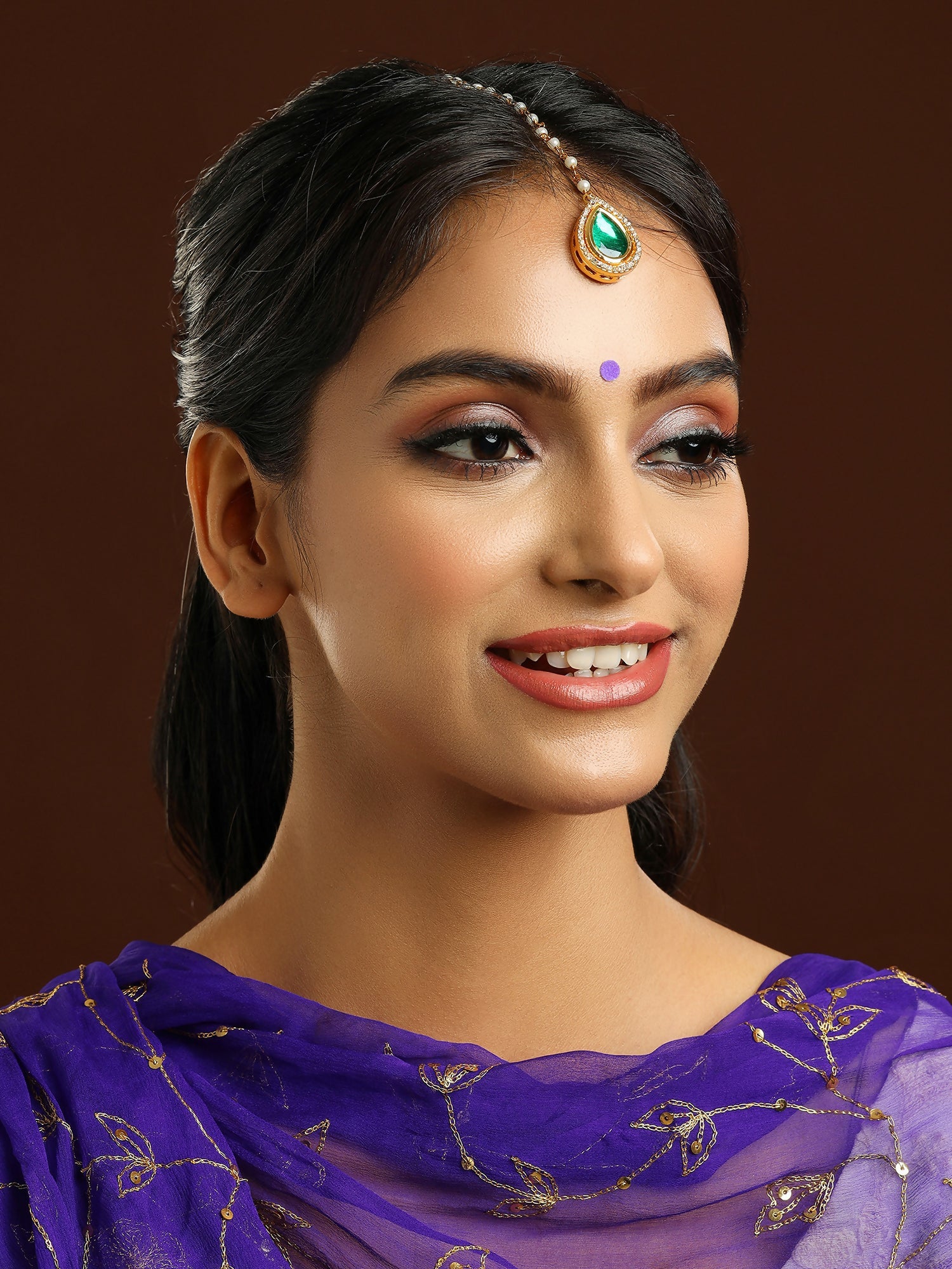Ruby Raang Tear Drop Green Meenakari with Diamond Maang Tikka - Distacart