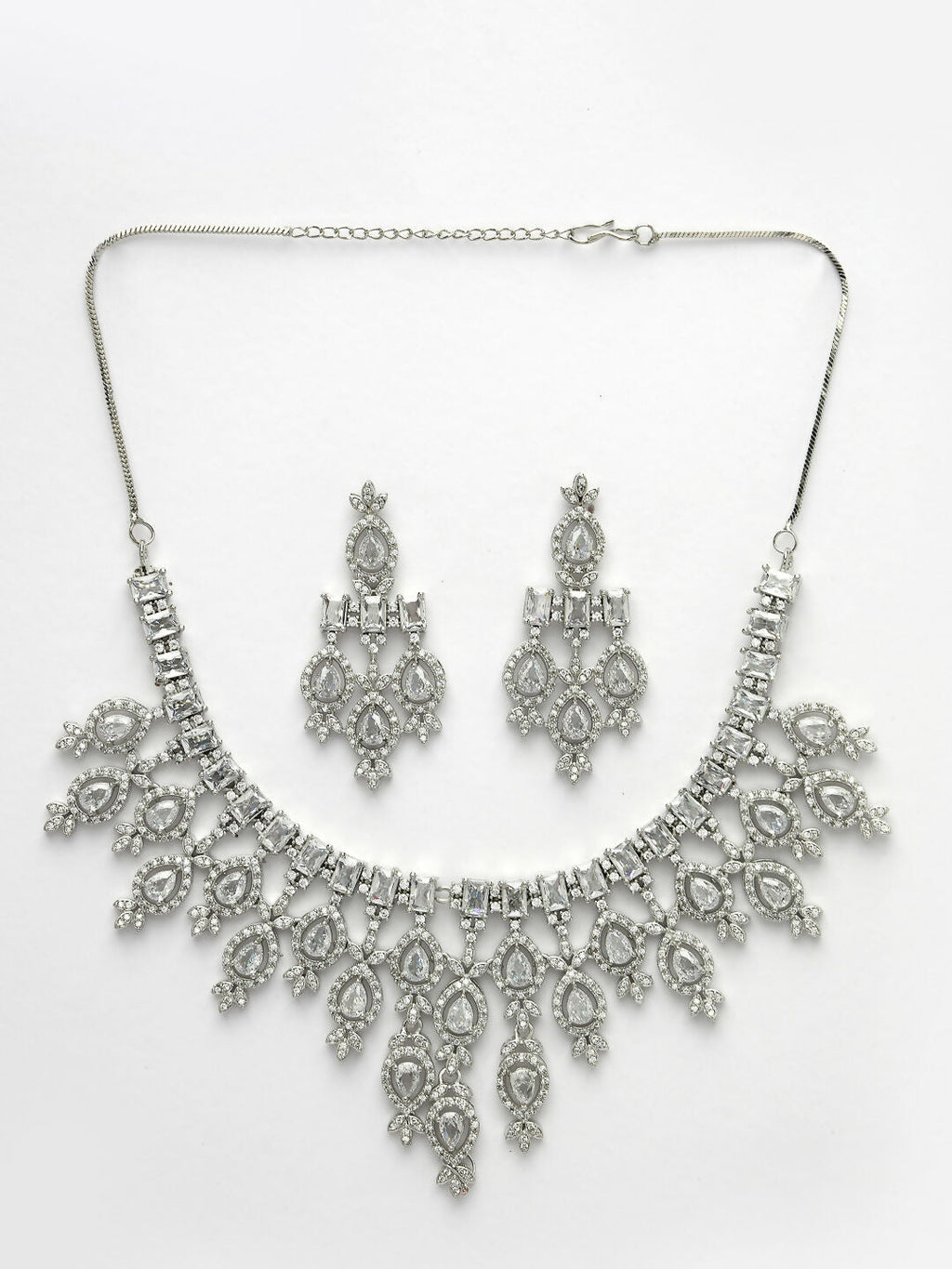 NVR Women's Silver-Plated Cubic Zirconia Studded Handcrafted Jewellery Set