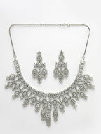 NVR Women's Silver-Plated Cubic Zirconia Studded Handcrafted Jewellery Set