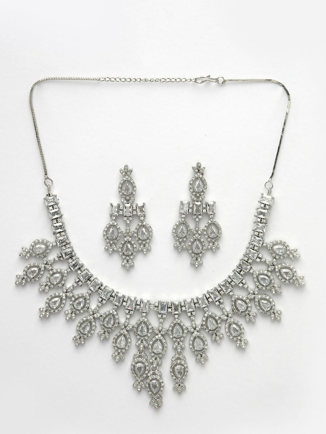 NVR Women's Silver-Plated Cubic Zirconia Studded Handcrafted Jewellery Set