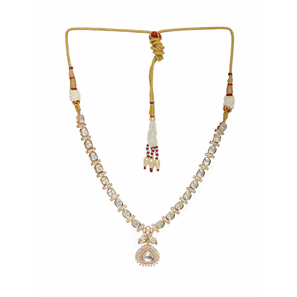 Gold and American Diamond Neckpiece with Pink Stone Center Piece (Gold) - Ruby Raang