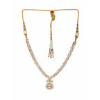 Gold and American Diamond Neckpiece with Pink Stone Center Piece (Gold) - Ruby Raang