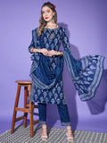 Vamika Poly Rayon Printed Royal Blue Party Wear/Casual Wear/Office Wear Kurta Set/Suit