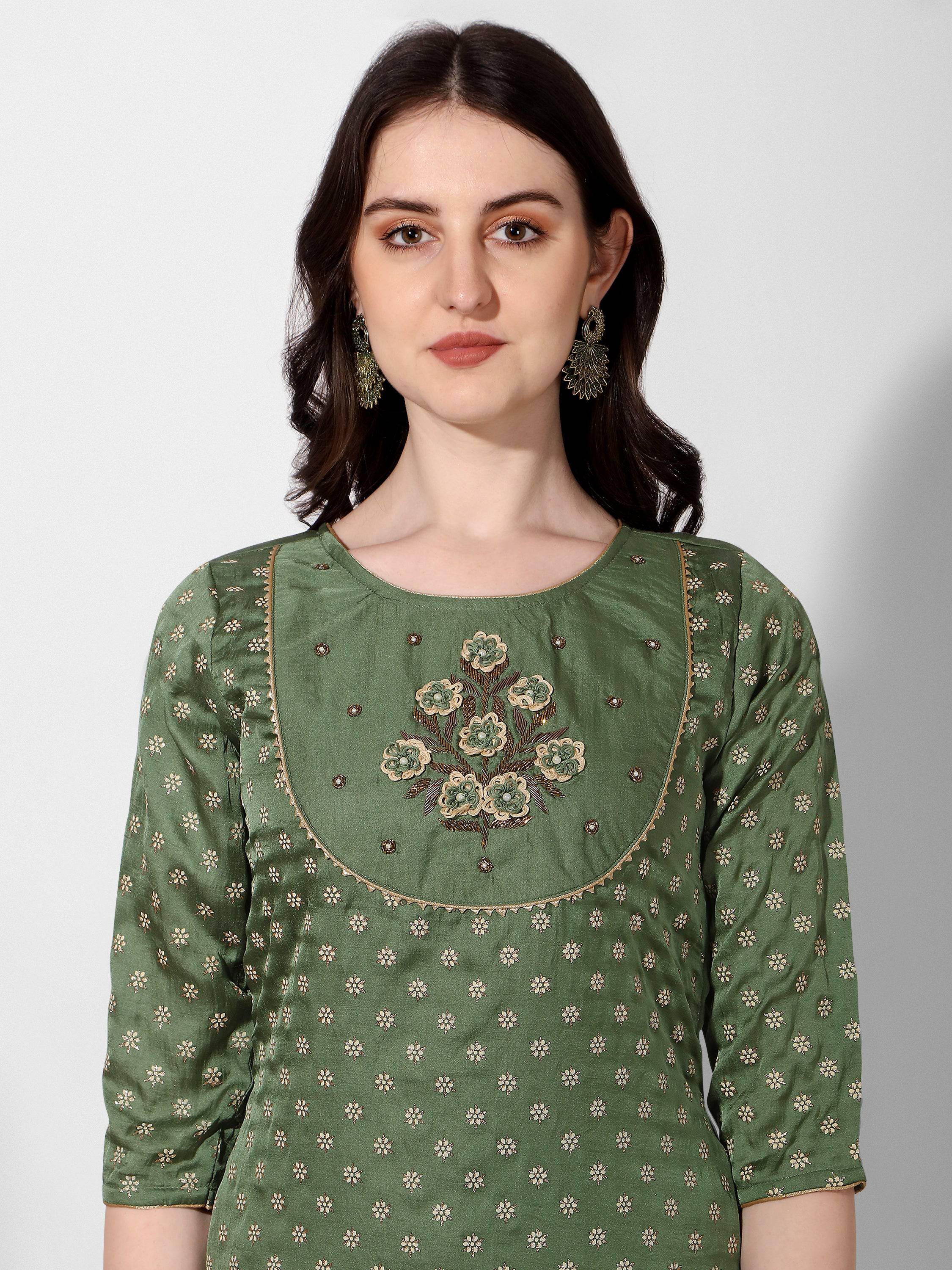 Embroidered Silk Kurta With Pant And Dupatta Set, Multicolor - Hiral Fashion - Distacart