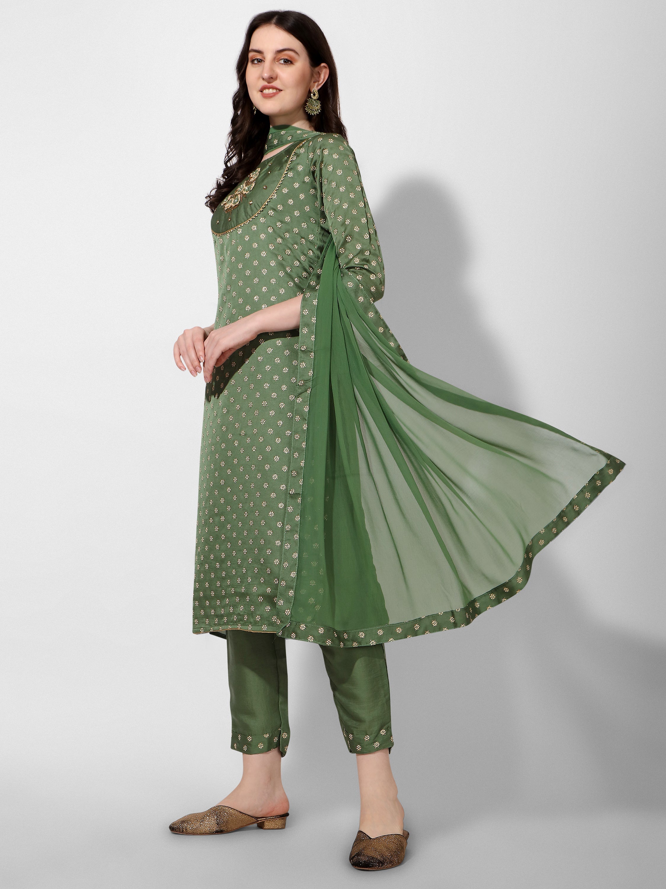 Embroidered Silk Kurta With Pant And Dupatta Set, Multicolor - Hiral Fashion - Distacart