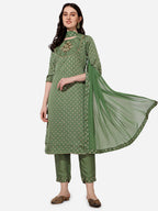 Embroidered Silk Kurta With Pant And Dupatta Set, Multicolor - Hiral Fashion - Distacart