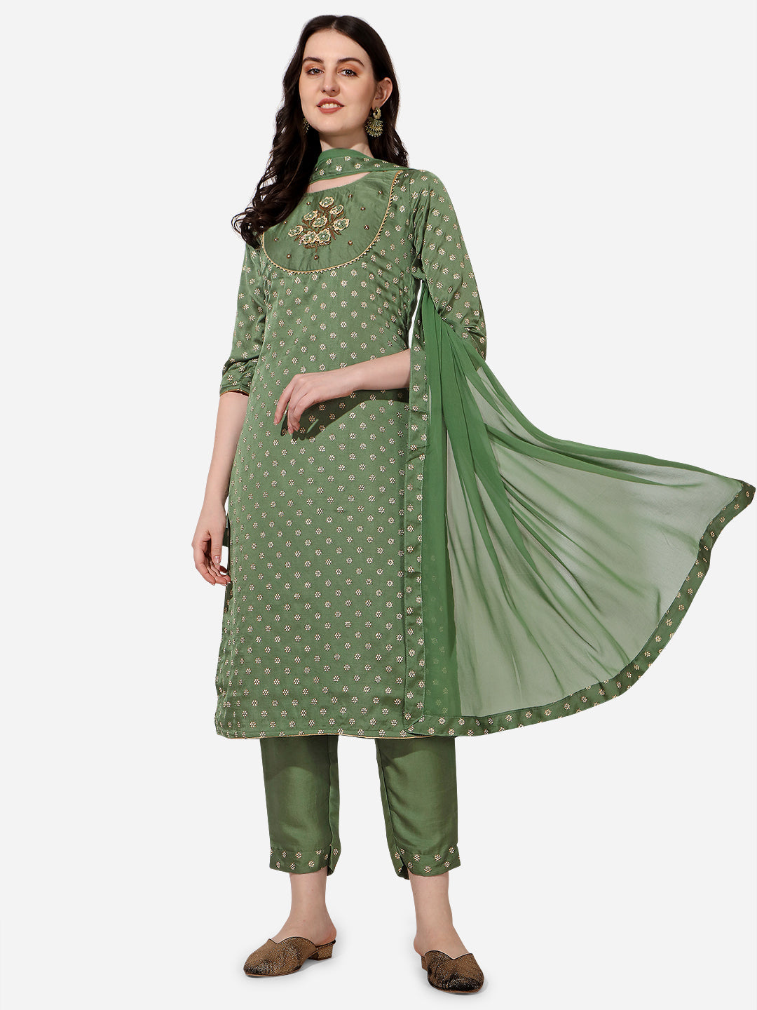 Embroidered Silk Kurta With Pant And Dupatta Set, Multicolor - Hiral Fashion - Distacart