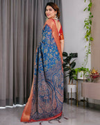 PR Fashion Blue Pure Handloom Linen Saree