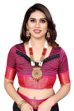 Vamika Weaving Navy Cotton Silk Saree - Distacart