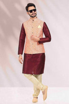 Raivat Ethnic Jacquard Banarasi Silk Woven Work 3 Pics Jacket Set In Peach Colour - Distacart