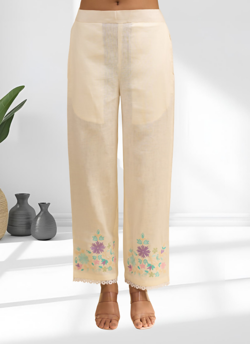 Joban Fashion Cream Linen Embroidered Readymade Cord Set - Distacart