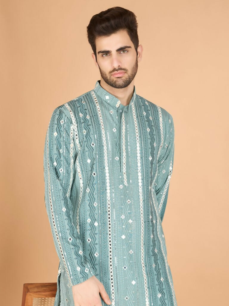 Vastranavya Pista Exclusive Festival Wear Pure Viscose Rayon Sequence & Foil Mirror Heavy Embroidered Work Kurta