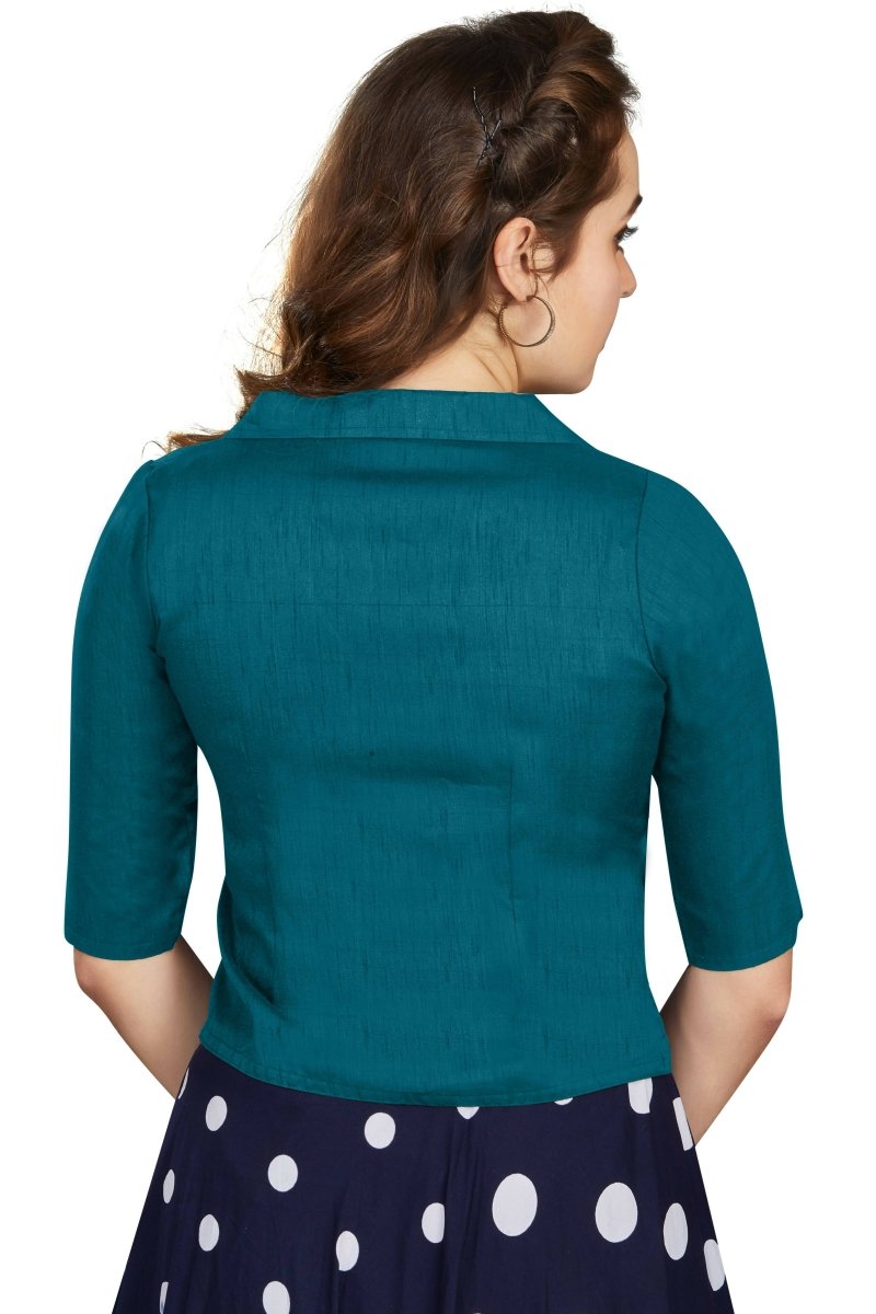 Aastha Fashion Women's Women's Teal Art Silk Button Readymade Blouse