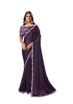 Dark Purple Silk crepe Solid Saree With Unstitched Blouse Piece - Norita Ikshita - Distacart