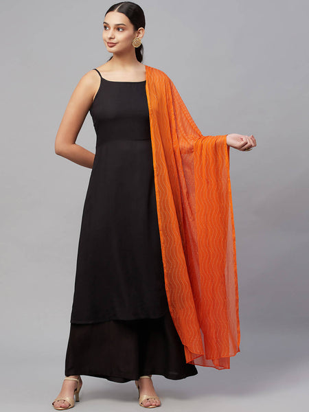Myshka Rayon Square Neck Sleeveless Solid Women'S Kurta Palazzo Dupatta Set