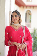 Joban Fashion Pink Readymade Kurta Set With Sequence embroidery Work - Distacart