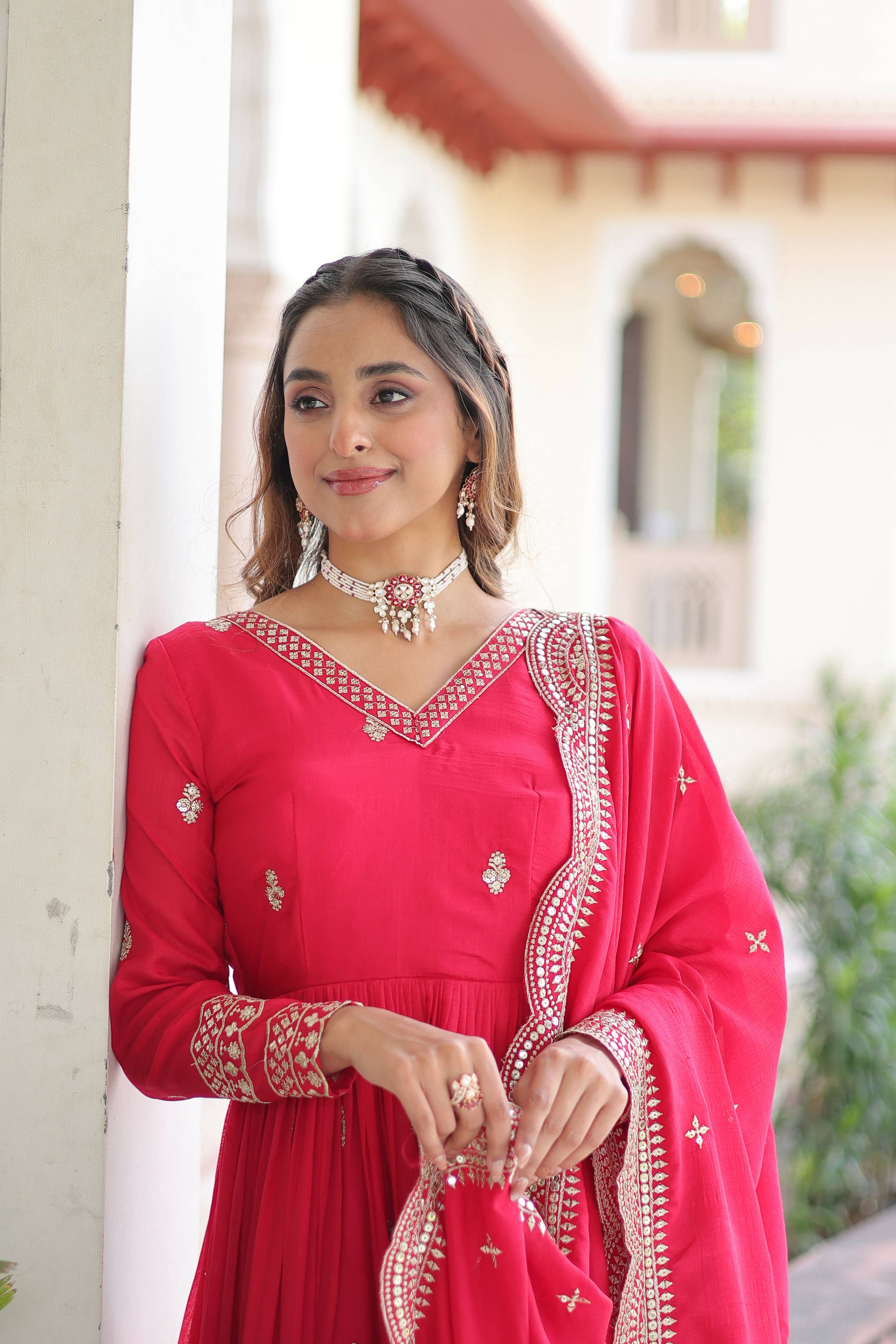 Joban Fashion Pink Readymade Kurta Set With Sequence embroidery Work - Distacart