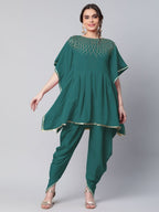 Ahalyaa Women Dark Green Crepe Glitter Printed Kurta with Dhoti Pants - Distacart