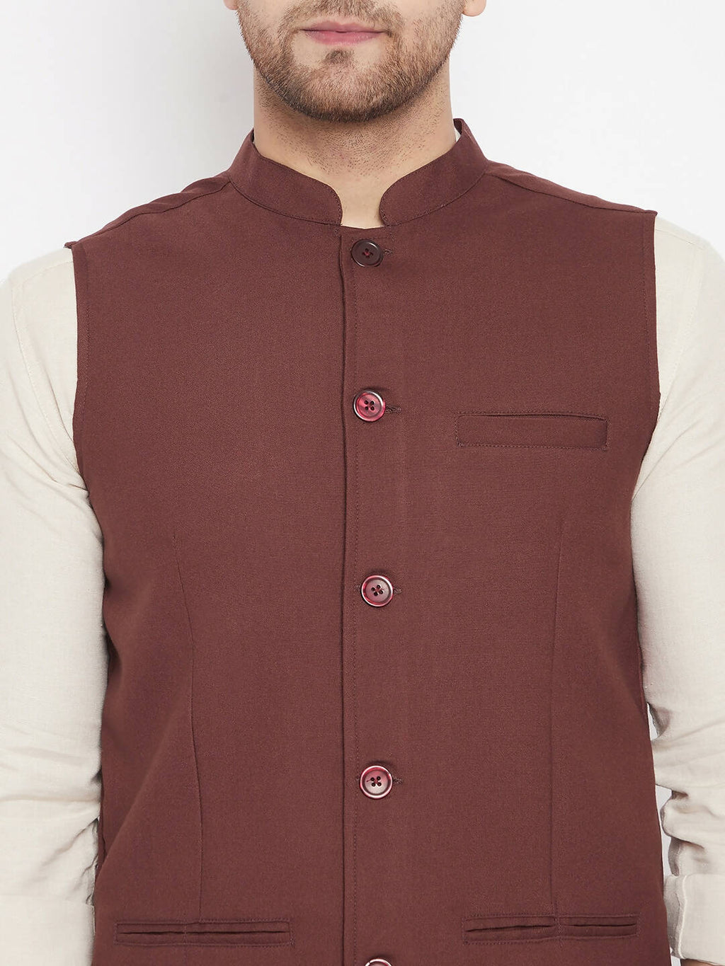 Even Apparels Maroon Merino Men Woven Nehru Jacket - Distacart