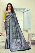Vedant Vastram Litchi Silk Designer Banarasi Saree - Bottle Green