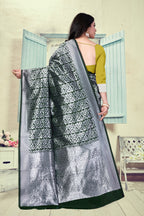Vedant Vastram Litchi Silk Designer Banarasi Saree - Bottle Green