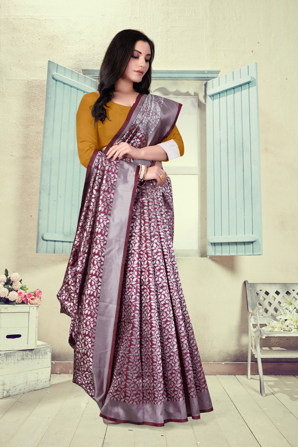 Vedant Vastram Litchi Silk Designer Banarasi Saree - Maroon