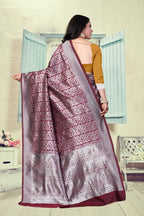 Vedant Vastram Litchi Silk Designer Banarasi Saree - Maroon