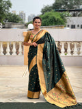 Vedant Vastram Soft Litchi Silk Paithani Jacquard Saree - Green