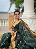 Vedant Vastram Soft Litchi Silk Paithani Jacquard Saree - Green