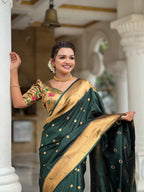 Vedant Vastram Soft Litchi Silk Paithani Jacquard Saree - Green