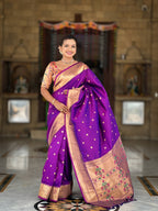 Vedant Vastram Soft Litchi Silk Paithani Jacquard Saree - Magenta