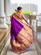 Vedant Vastram Soft Litchi Silk Paithani Jacquard Saree - Magenta